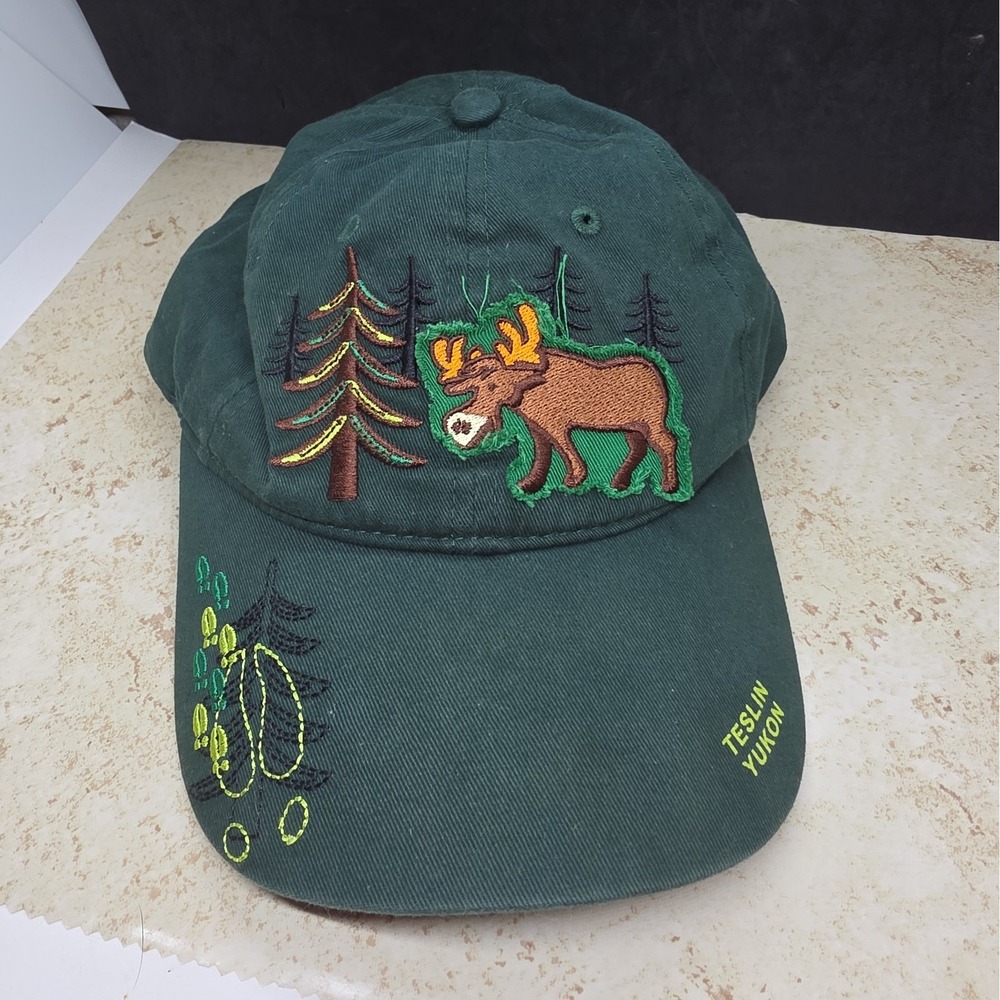 Forest Green Teslin Yukon Moose Hat Cap Strapback USA Polar Youth